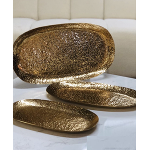 ถาดเสิร์ฟช็อคโกแลตแบบมีพื้นผิวทำจากอลูมิเนียมเคลือบทองสำหรับงานเลี้ยงงานแต่งงานและที่เสิร์ฟกาแฟ - Product Image 1
