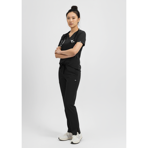 Nueva llegada de las mujeres con cuello en V Top Cargo Jogger Pantalones Spandex Algodón Médico Scrub Set con tejido Hospital Uniforme Bolsillos - Product Image 1
