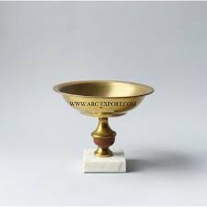 Stylish Look High Demanding Gold Plated Brass Centerpiece <b>Bowl</b> With Square <b>White</b> Marble Base Food <b>Serving</b> <b>Bowl</b> Kitchen Decor - Product Image 1