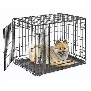 Caisse en métal solide durable pliable en acier noir métal fer extérieur petit moyen grand pliant Cage pour chien avec roues