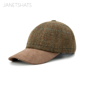Motif graphique personnalisé Wrong-Me Wool Mix Hoggs Checked Design haut de gamme Casquette de golf de baseball en tweed pour femmes - Product Image 1