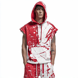 Loose Fit Cut Shoulder <b>Sleeveless</b> <b>Hoodie</b> Men Workout Fitness Wear <b>Hoodie</b> Singlet Tops Gym Exercise <b>Sleeveless</b> Hood Tops - Product Image 2