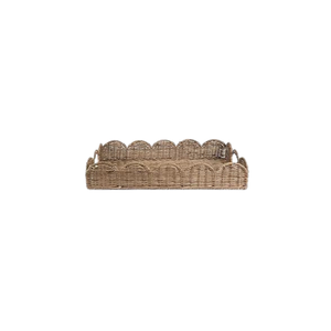 Plateau en osier rectangulaire le plus vendu, plateau festonné couleur naturelle plateau tissé de rangement pour la maison et la cuisine avec poignée - Product Image 1