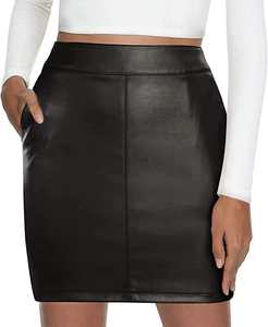 Elegante falda de piel sintética de cintura alta para mujer elegante estilo coreano elástico de algodón y gasa para trajes Casuales - Product Image 4