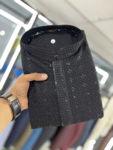 <b>Men's</b> Heavy Rayon Kurt with Lakhnawi and Sequence Work for Online Sale - Product Image 4