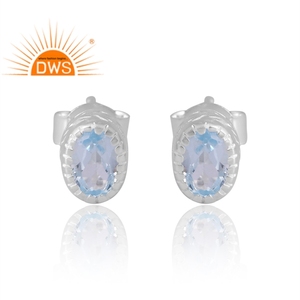 Nouveautés 925 argent naturel bleu topaze pierres précieuses boucle d'oreille conception personnalisée bijoux pour femmes cadeau pour elle - Product Image 1