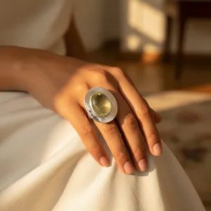 Anillo de Plata de Ley 925 con Piedra de Jade Ovalada, Engaste de Bisel, Joyería Minimalista Unisex - Product Image 3
