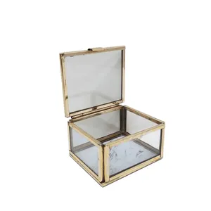 Modern Design Jewelry Box Metal Glass Finished Gold Color Handmade Customized Product for Wedding Gifts