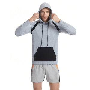 Sudadera con capucha gris Lisa personalizada para hombre Jersey de lana de algodón con paneles negros y bolsillos Ropa de invierno OEM - Product Image 2