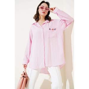 Chemise rose lapidé à poche à fines rayures haut quotidien tissé respirant XL-décontracté mode formelle pour bureau été printemps automne bouton - Product Image 1