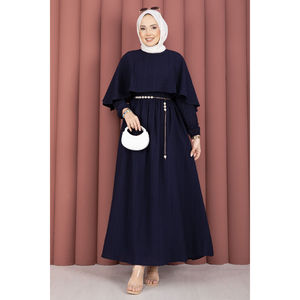 Vestido de Verano Azul Marino con Cuello Capa, Cintura Elástica, Forro Transpirable, Estilo Casual Modesto para Fiesta de Club, con Volantes - Product Image 5