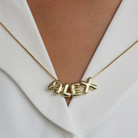 Collar de abalorios con letras de burbujas pequeñas en 3D chapado en oro de 18 quilates, collar con colgante de nombre inicial personalizado para mujer
