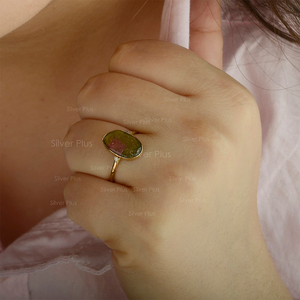 ชุดเครื่องประดับงานแต่งงานอินเดียสุดหรู ทองคำแท้ 14K และ 18K ประดับพลอยแหวนทัวร์มาลีนสีแตงโมและเพชร สำหรับแหวนหมั้น - Product Image 5