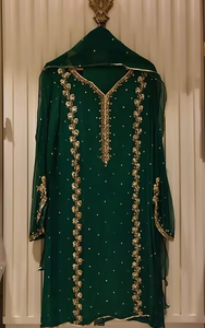 BEAUTIFUL--NEW--STYLISH-EMBROIDERY--ON LONG KURTA WITH--PANT--FOR Party-wear-<b>dress</b> with Applique Work for Party/ Wedding =2021. - Product Image 3