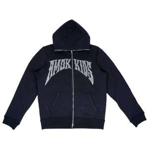 Sweat à capuche surdimensionné avec logo personnalisé en strass, transfert de strass, fermeture éclair intégrale, logo en strass, 550 gsm - Product Image 1