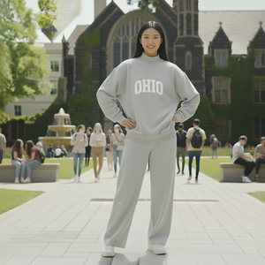 OEM Custom High Street Style 100% Cotton Vintage Pattern Women's Mockneck Chi Phi Sweatsuit <b>Set</b> Embroidery Patches 2 piece <b>set</b> - Product Image 1