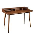 Nouveau bureau d'écriture rectangulaire en bois massif Flavio pour chambre à coucher, finition noyer, poste de travail informatique de direction DESK-0106 - Product Image 4