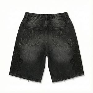 Shorts en jean pour hommes, solides, avec cristaux, broderie en strass, streetwear, jorts, coupe ample, délavés, décontractés, fabricant OEM, vente en gros - Product Image 2