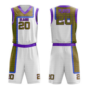 Ensemble maillot et short de basket-ball imprimé par sublimation personnalisée respirant et extensible taille adulte pour uniformes de sport d'été - Product Image 1