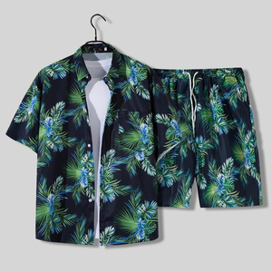 Ensembles de manches courtes de plage en coton hawaïen imprimé de fleurs pour hommes costumes de vacances décontractés respirants pour les vacances service OEM - Product Image 4