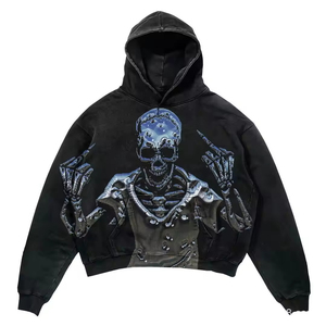 Sweat à capuche surdimensionné en coton avec logo personnalisé OEM, devant en tissu éponge, broderie, lavage à l'acide, impression DTG, vintage, délavé, pour homme - Product Image 3