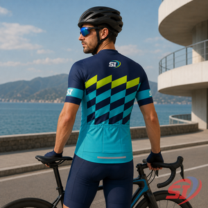 Camiseta de Ciclismo Personalizada para Hombre, sin Mangas, al por Mayor, con Cremallera Completa, Transpirable, Sublimada, de Poliéster, para Equipo, en Colores Azul Marino, Turquesa y Verde Lima - Product Image 6