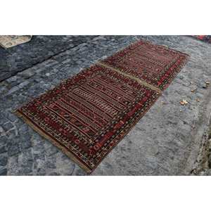 พรมขนแกะตุรกีวินเทจสีแดงสีดำโอเวอร์ไซส์แบบแบนด้านหลังเป็นยางรอง360X940ฟุตสำหรับตกแต่งห้องนั่งเล่นเย็บปะติดปะต่อกัน - Product Image 3