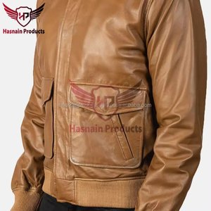Chaqueta de cuero de Bombardero Marrón de alta calidad para hombre Estilo clásico atemporal Cuello alto Forro polar para comodidad Calidez de invierno - Product Image 5