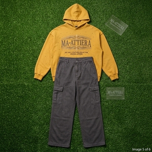 Ensemble streetwear personnalisé pour femme : sweat à capuche oversize jaune moutarde et pantalon cargo noir en molleton de coton – Vente en gros OEM - Product Image 6