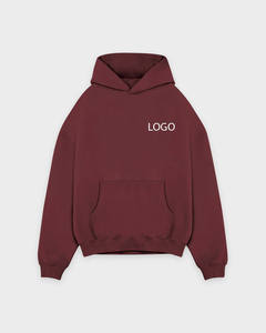 Sweat-shirt à capuche bordeaux pour homme, personnalisable avec logo, épais, à manches longues, avec poche kangourou, style décontracté streetwear, OEM ODM - Product Image 2