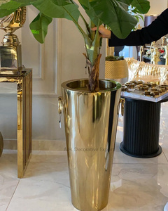 Florero decorativo de lujo, florero de flores chapado en oro brillante de aluminio para boda y decoración del suelo del hogar, jarrón de Metal - Product Image 2