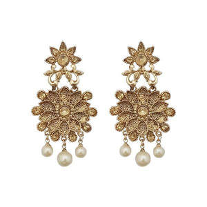 Pendientes colgantes Kriaa marrón piedra austriaca Kundan chapados en oro 1310585 estilo colgante fino - Product Image 1
