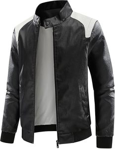 Chaquetas de Cuero para Hombre, Cuello Alto, Corte Ajustado, Invierno, Cierre de Cremallera, Estilo Casual Urbano, Secado Rápido, Talla 8XL - Product Image 1
