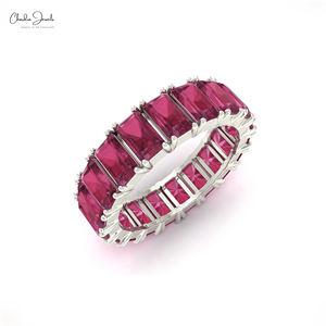 Productos más vendidos 6.65CT Natural Octagon Cut Pink Tourmaline Gemstone Eternity Band Ring 14K Fabricante de joyas de oro sólido - Product Image 4