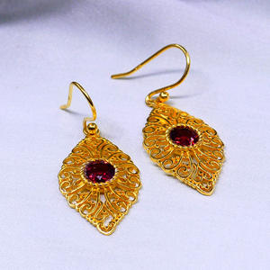 Elegant 925 Sterling Silver Hoop <b>Earrings</b> Handmade Women's Wedding & Party Wear with Gold Plating & <b>Garnet</b> Gemstone - Product Image 4