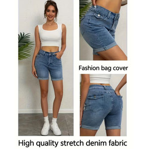 Shorts de Mezclilla Desgastados de Cintura Alta para Mujer, Shorts de Jean a la Moda para Verano, Ropa Casual de Calle, Ajustados y Elásticos - Product Image 6