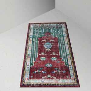 <b>Vintage</b> Pattern Prayer Green Claret Red Anatolian Turkish Print <b>Rug</b>,With Pile Soft <b>Rug</b> - Product Image 5