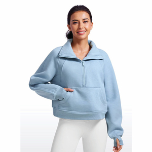 Alta calidad de encargo de alta calidad de lana de las mujeres Crop Top sudadera con soporte media cremallera al por mayor de las mujeres Thump sudadera - Product Image 4