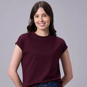 Camiseta de Algodón de Color Sólido para Mujer, Cómoda para Uso Diario, Ligera y Transpirable, Tacto Suave, Corte Regular - Product Image 5