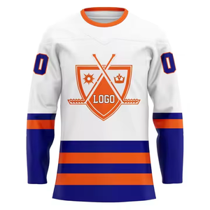 Custom Logo Ice Hockey Jersey <b>White</b> Orange Green Yellow <b>Red</b> <b>Striped</b> Team Uniform Mens Athletic Training Sports Practice - Product Image 1