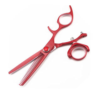 Ciseaux amincissants professionnels 5.5 pouces cisaillement amincissant enduit de couleur rouge avec repose-doigt fixe et anneau amovible - Product Image 3