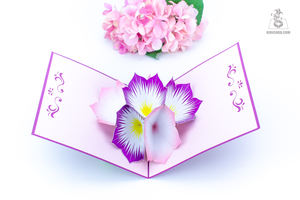 Carte de voeux artisanale en papier 3D violet et rose avec cadeau souvenir de fleurs vietnamiennes pour des occasions spéciales - Product Image 6