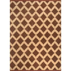 พรมขนสัตว์ทอมือลายเรขาคณิตสีเบจและสีน้ำตาล รุ่น Tac-7052(Md) สำหรับห้องนั่งเล่น ทางเข้าบ้าน และห้องนอน - Product Image 1