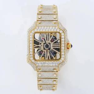 Montre mécanique de luxe personnalisée vintage en acier inoxydable avec cadran carré, analogique mixte, entièrement sertie de diamants Moissanite, bracelet pour homme - Product Image 4