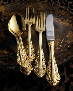 Luxury Gold Mirror Polish <b>Flatware</b> Set with Metal Handles 5-Piece Stainless Steel for Wedding Dining & Events - Product Image 5