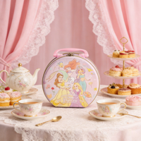 Boîte à lunch ronde en métal personnalisée avec poignée en plastique, étui de rangement portable en fer blanc, petite valise en fer blanc pour emballage cadeau pour enfants