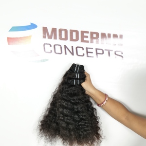 Máquina de trama doble alineada con cutícula virgen 100%, paquetes de ondas rizadas, extensiones de cabello humano de templo indio de Color negro personalizado - Product Image 6