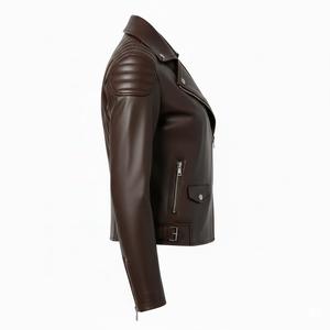 Custom Design Dark Brown Leather <b>Motorbike</b> Jacket Women Bulk Wholesale Factory Price Genuine Biker Style Ladies Coat OEM ODM - Product Image 4