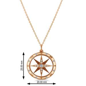 Collier pendentif boussole en or rose 18 carats avec accents de diamants (0,19 ct) plaqué rhodium or blanc perle d'eau douce saphir platine - Product Image 1