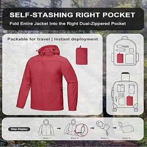 Chaqueta impermeable ligera transpirable para exteriores para hombre Material de poliéster estilo XL para viajes y lluvia - Product Image 6